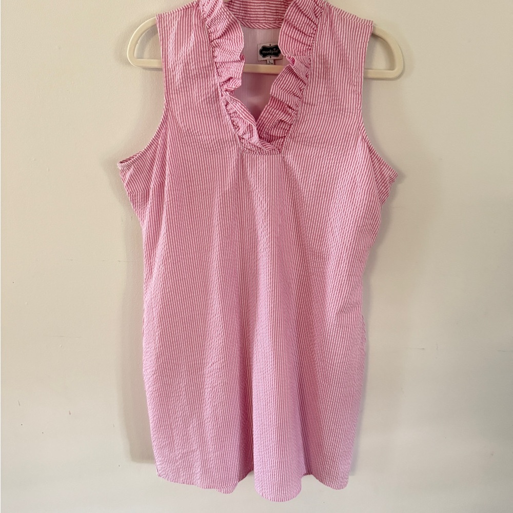 Mud Pie Pink Striped Ruffle Neck Blouse